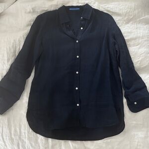 J. McLaughlin Britt Linen Women's Navy Blue Button Down Shirt size Medium